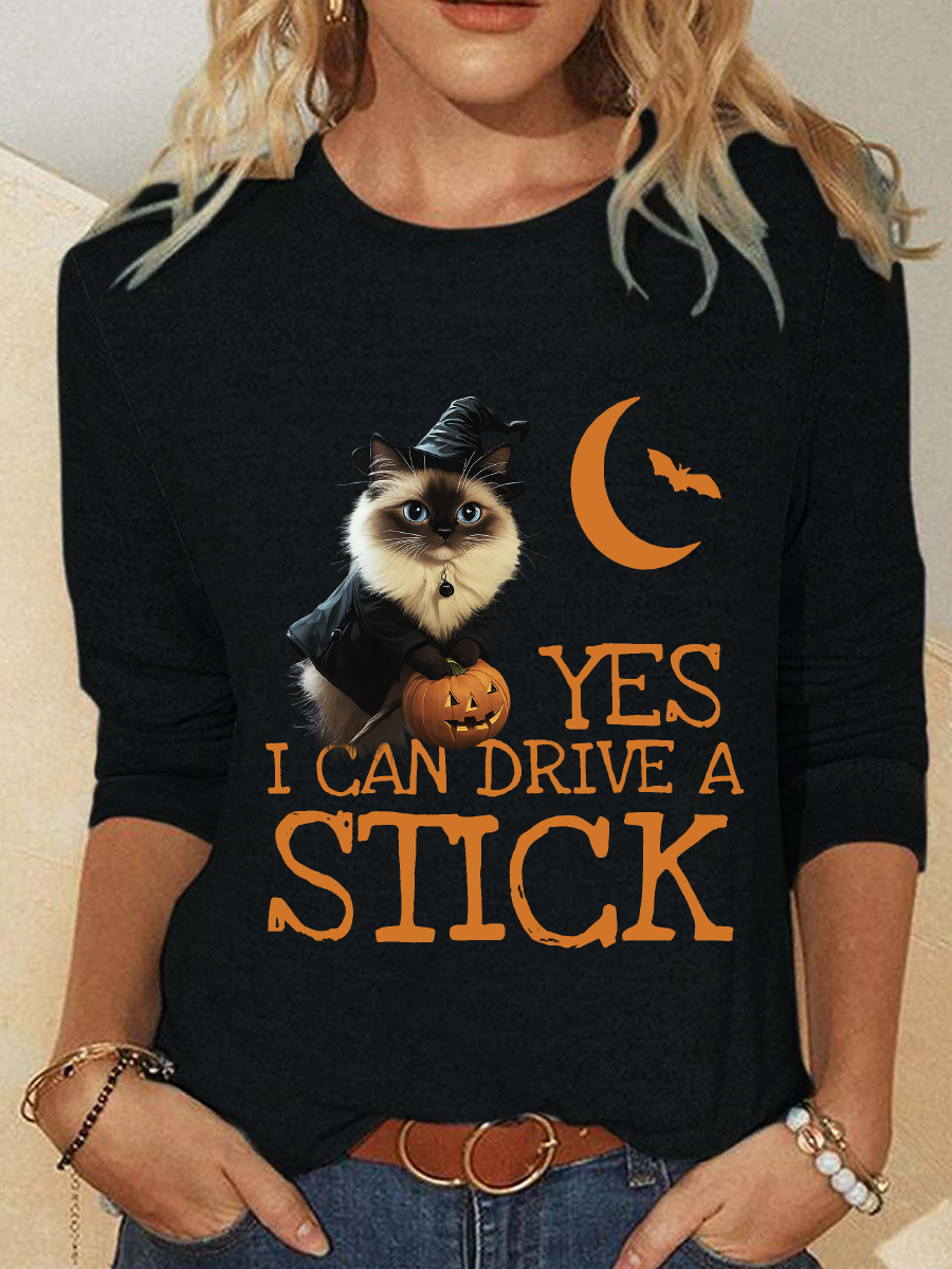 Halloween Buckle Up Buttercup You Just Flipped My Witch Switch Funny Cat Casual Long Sleeve Shirt