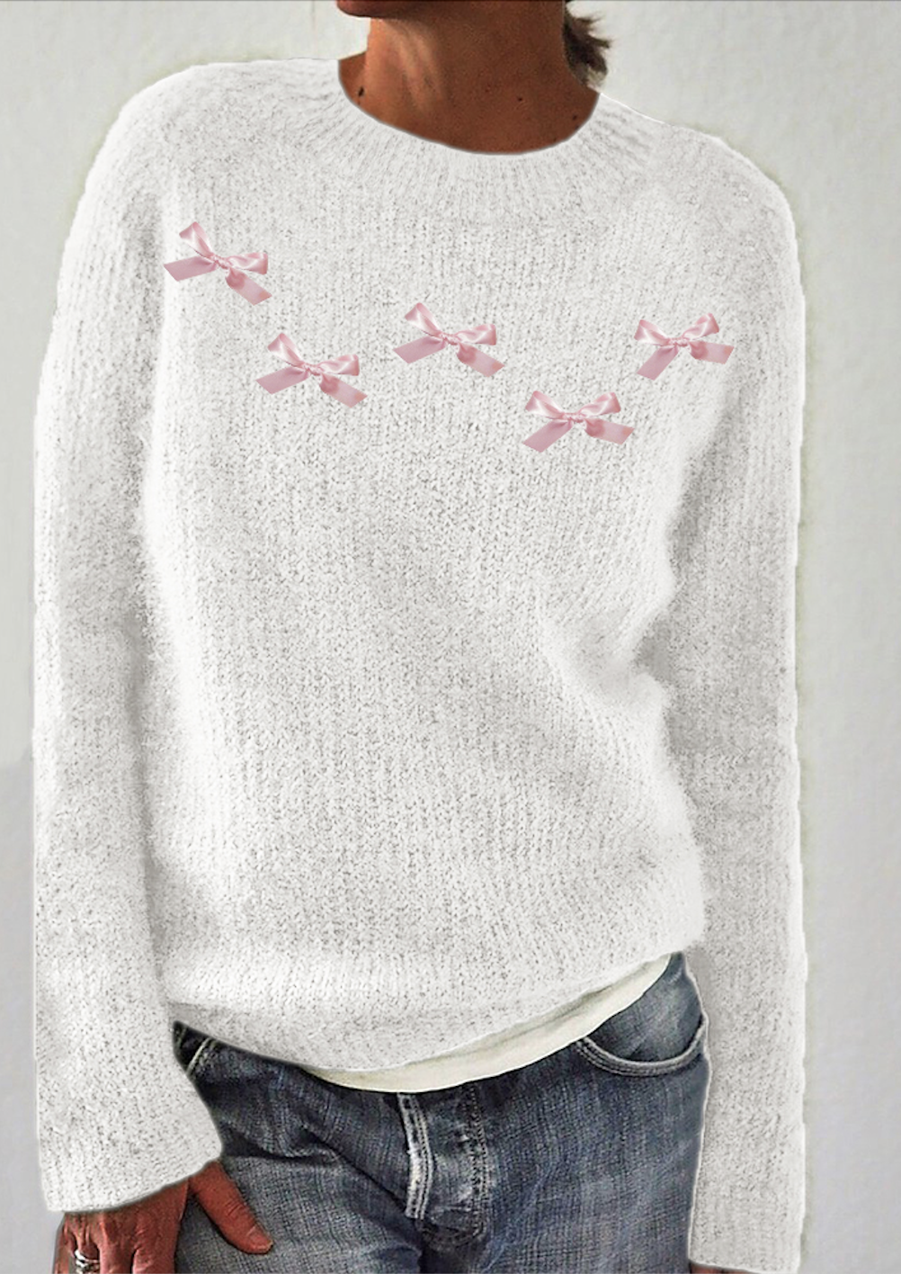 Pink ribbon bow knit sweater