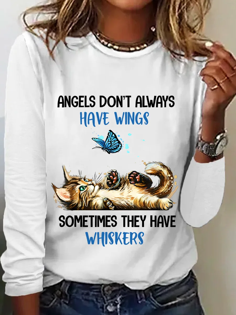 Angels Dont Always Have Wings They Have Whiskers Cat Casual Long Sleeve Shirt