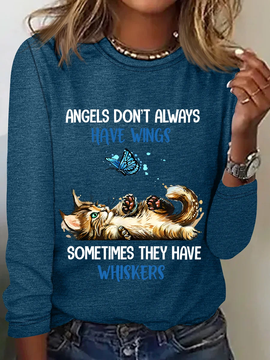 Angels Dont Always Have Wings They Have Whiskers Cat Casual Long Sleeve Shirt