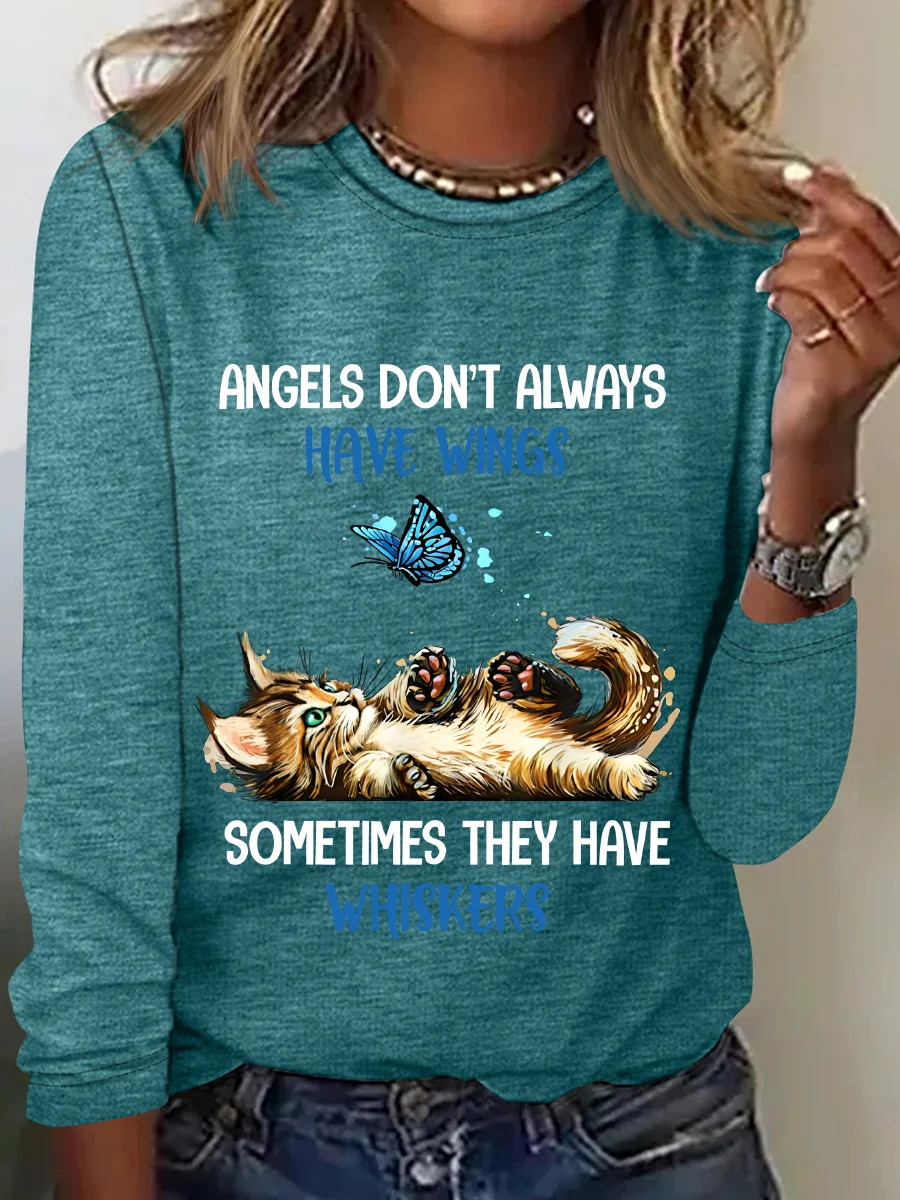 Angels Dont Always Have Wings They Have Whiskers Cat Casual Long Sleeve Shirt