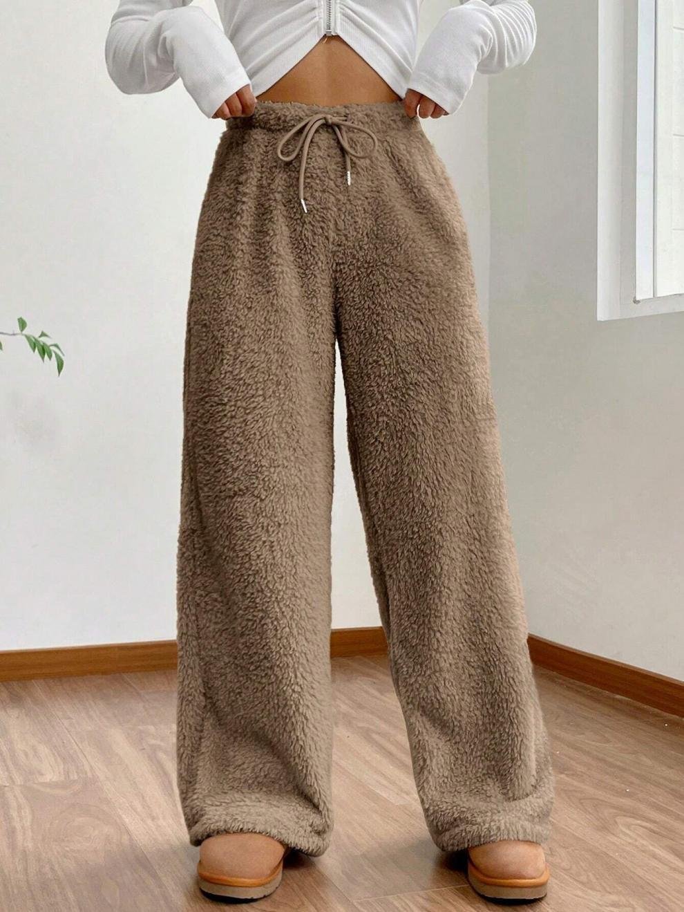 Fluff/Granular Fleece Fabric Casual Plain Pants