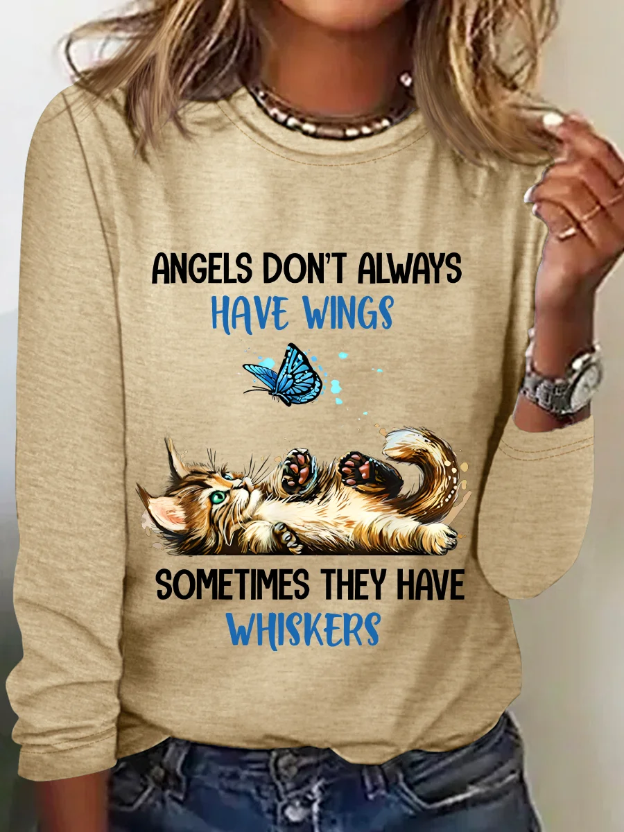 Angels Dont Always Have Wings They Have Whiskers Cat Casual Long Sleeve Shirt