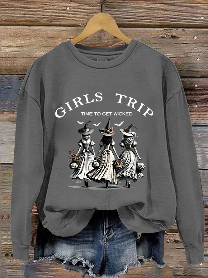 Unny Halloween Witch Girls Trip Time To Get Wicked Casual Sweatshirt