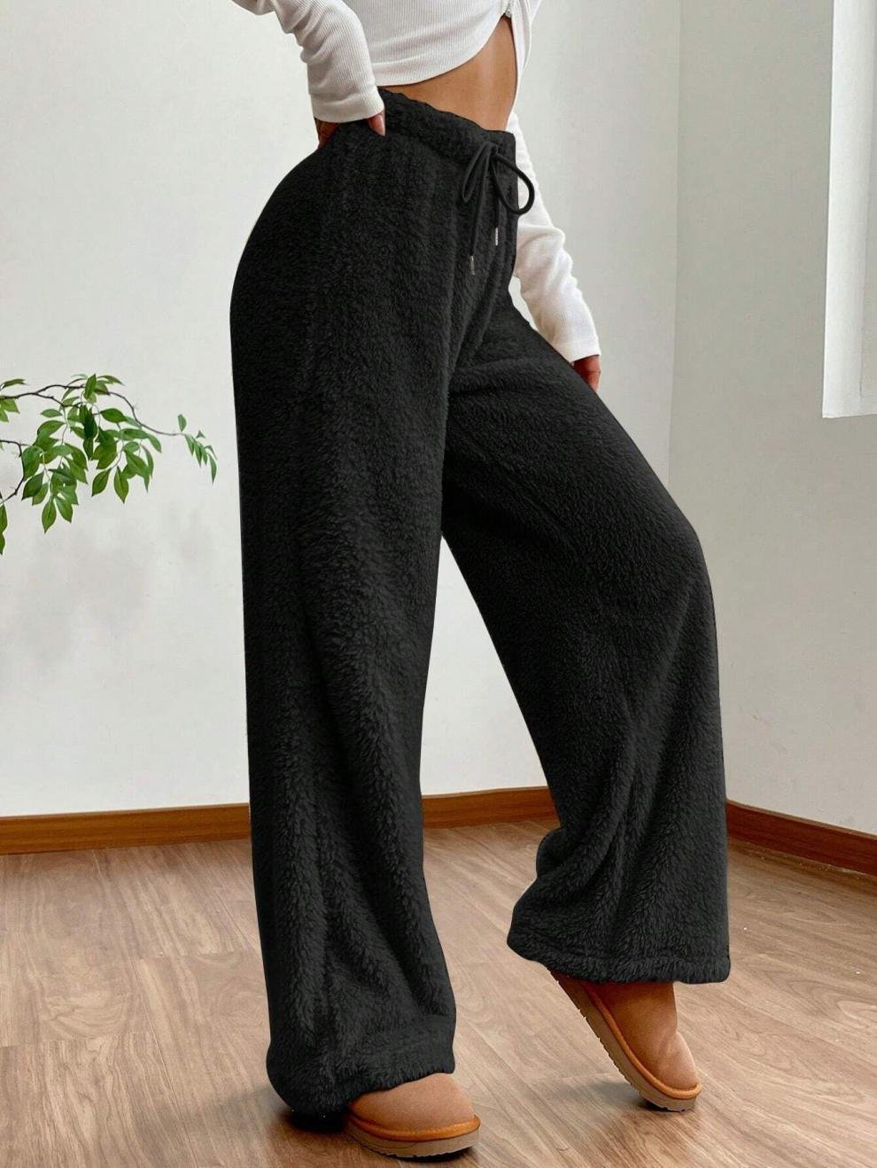 Fluff/Granular Fleece Fabric Casual Plain Pants