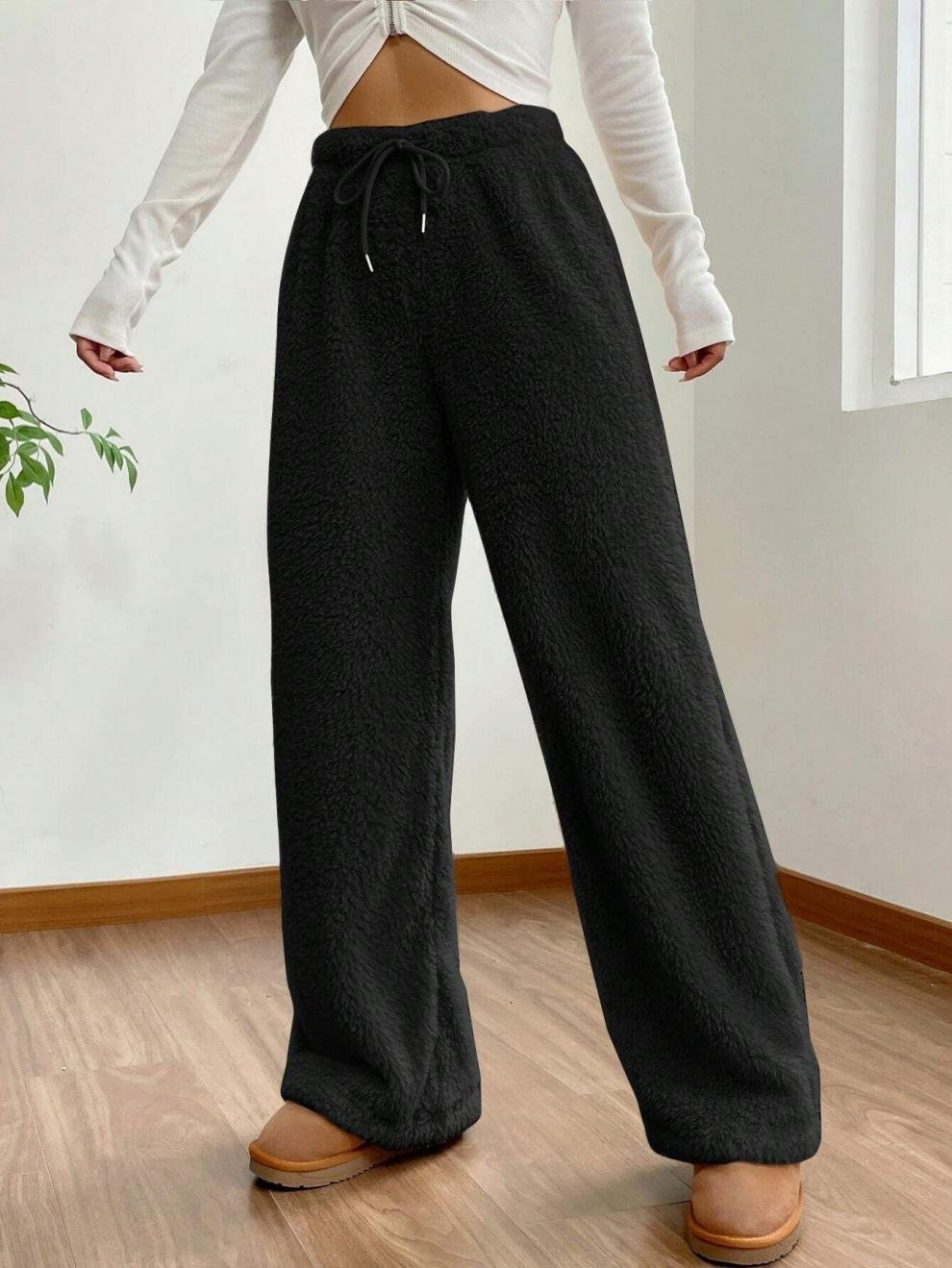 Fluff/Granular Fleece Fabric Casual Plain Pants