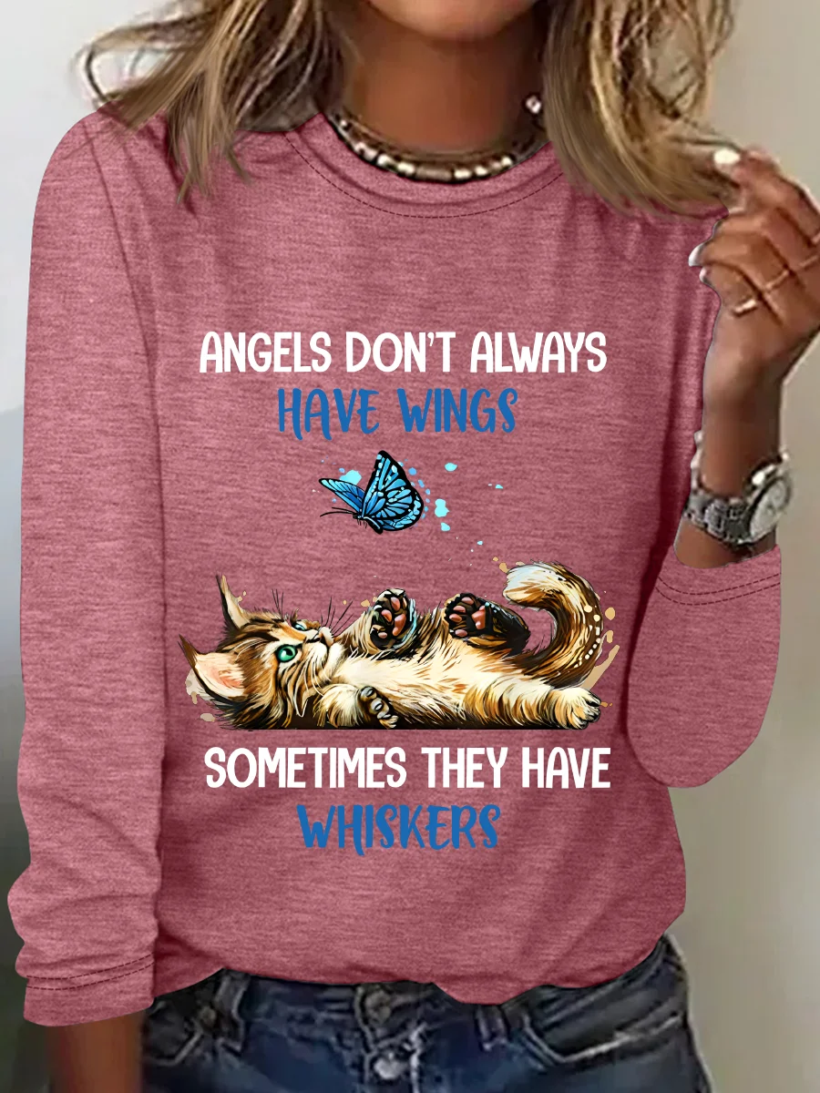 Angels Dont Always Have Wings They Have Whiskers Cat Casual Long Sleeve Shirt