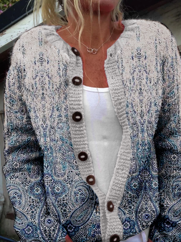 Ethnic Geometry Knitted Casual Cardigan