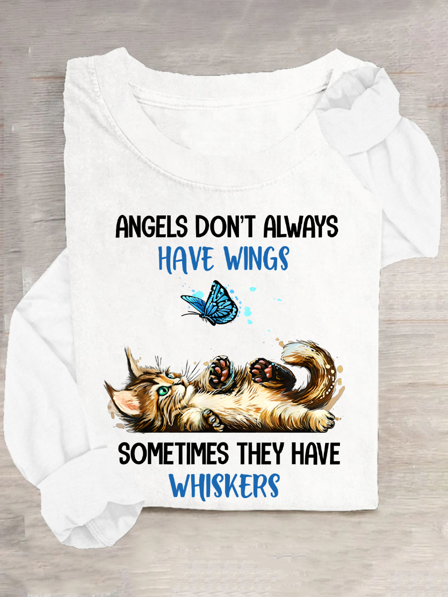 Angels Dont Always Have Wings They Have Whiskers Cat Casual Long Sleeve Shirt