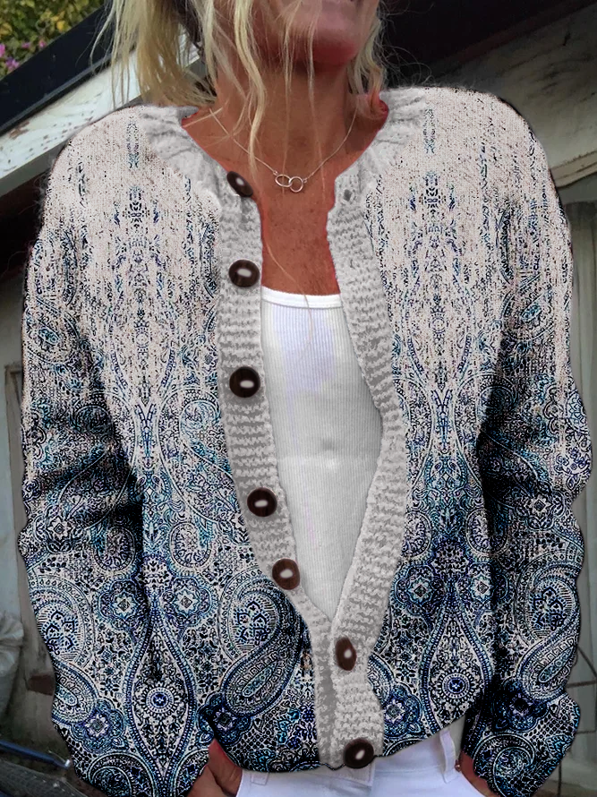 Ethnic Geometry Knitted Casual Cardigan