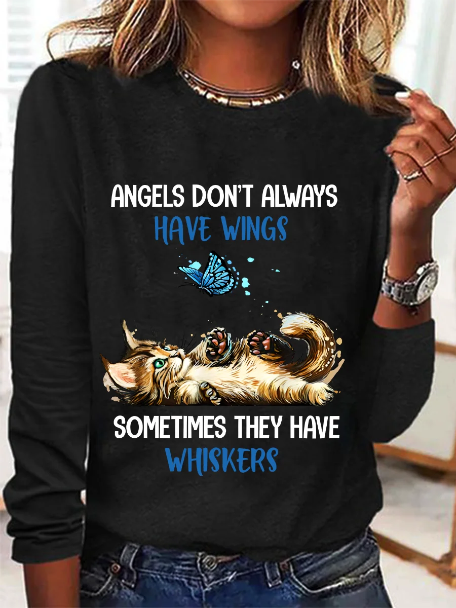 Angels Dont Always Have Wings They Have Whiskers Cat Casual Long Sleeve Shirt