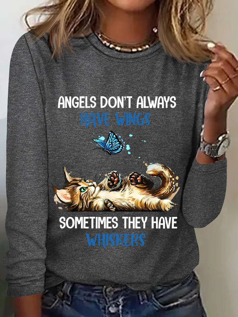 Angels Dont Always Have Wings They Have Whiskers Cat Casual Long Sleeve Shirt