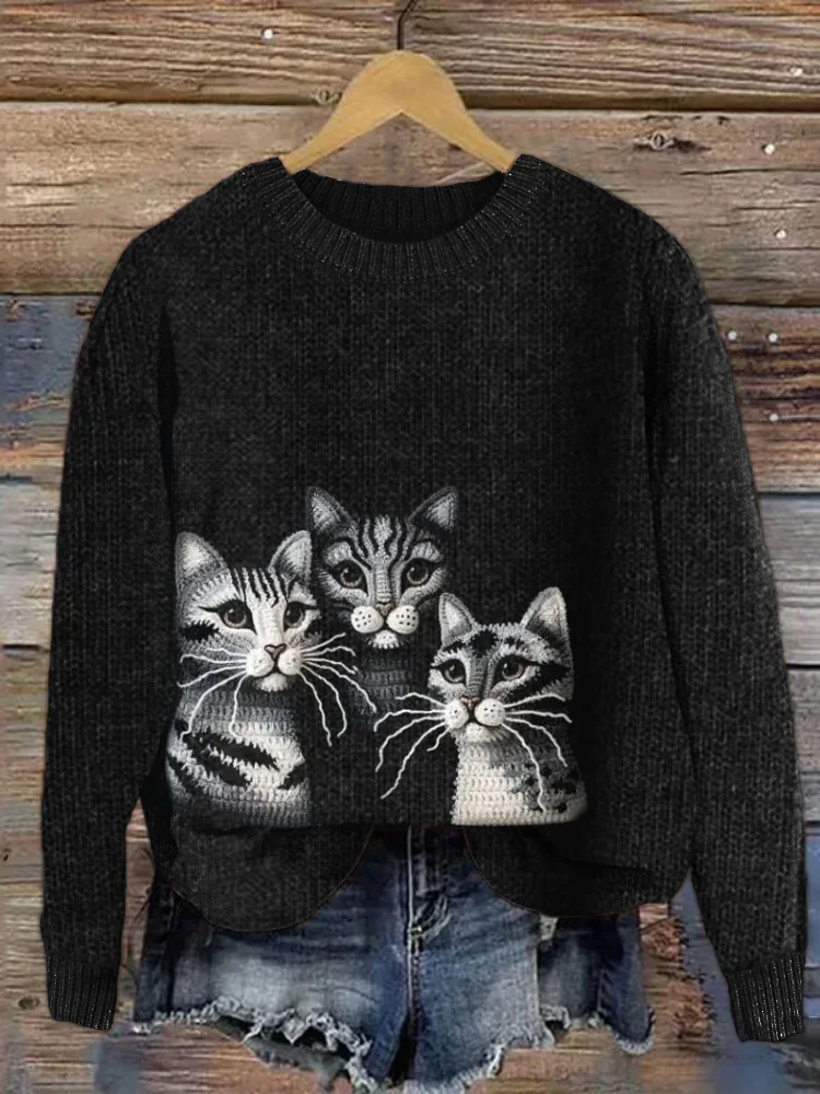 American Shorthair Cats Crochet Cozy Knit Sweater