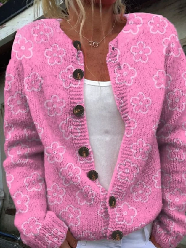 Women's Breast Cancer Pink Ribbon Print Casual Sweater Cardigan