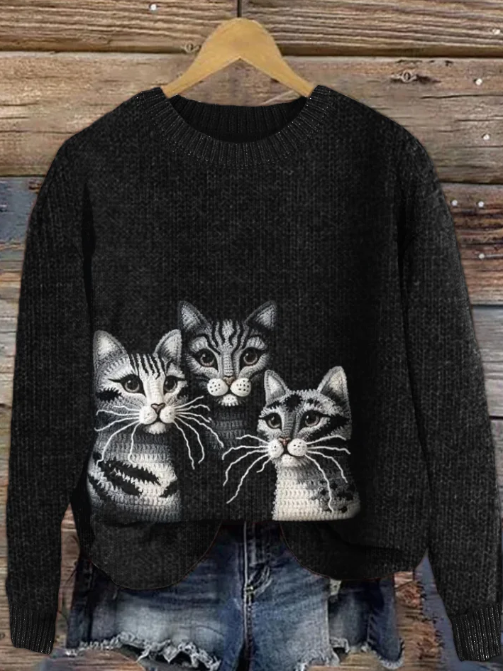 American Shorthair Cats Crochet Cozy Knit Sweater