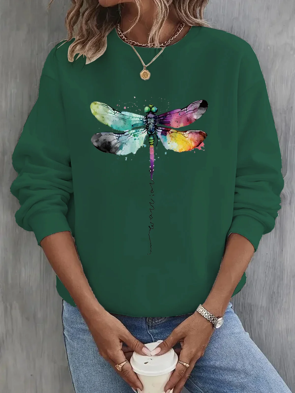 Crew Neck Casual Dragonfly Sweatshirt