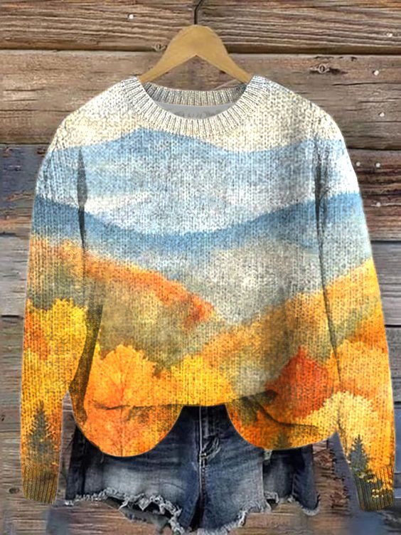 Knitted Landscape Painting Simple Sweater