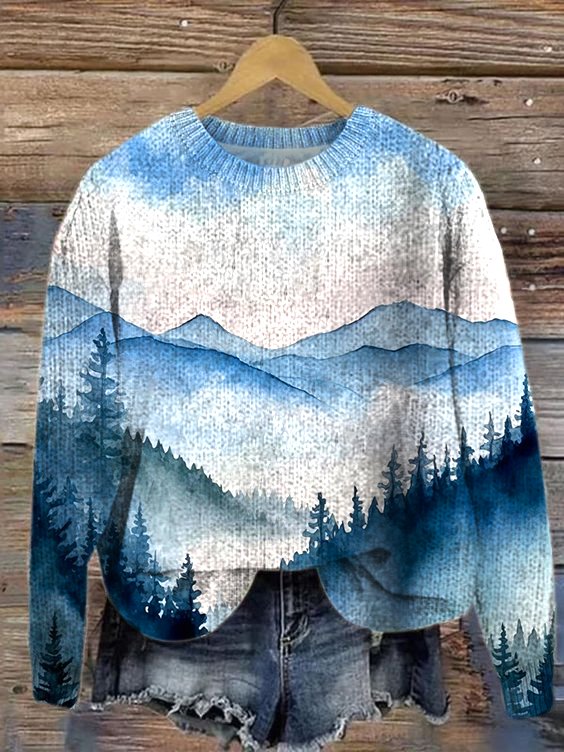 Landscape Painting Loose Casual Sweater