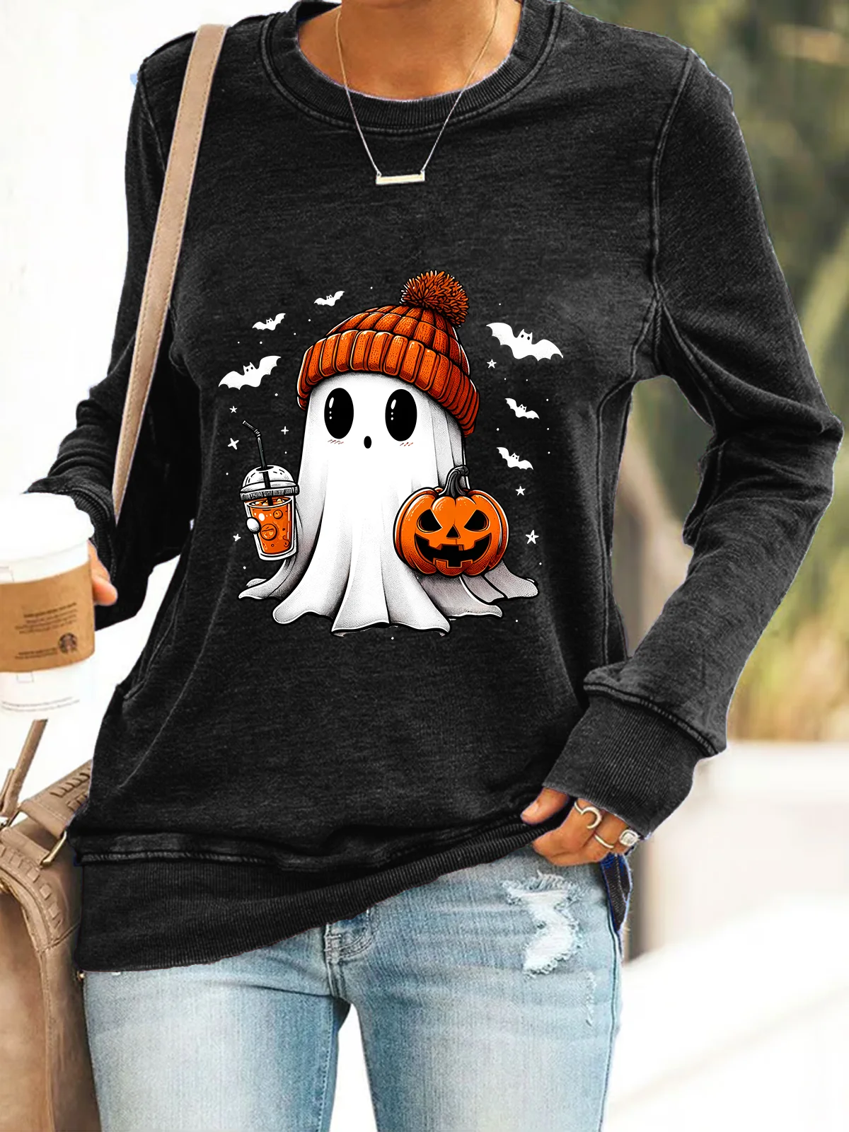 Cute Ghost Halloween Casual Sweatshirt