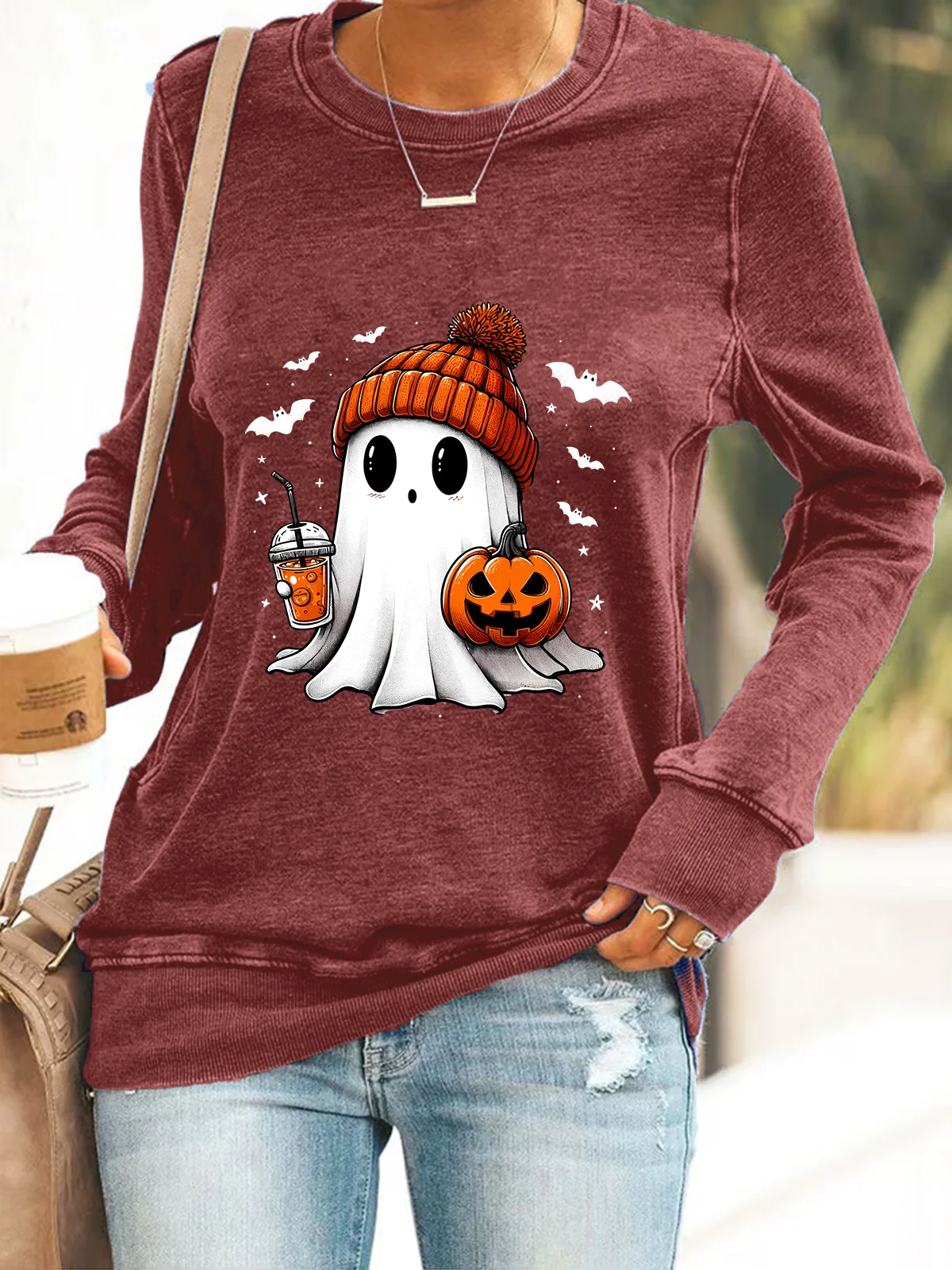 Cute Ghost Halloween Casual Sweatshirt