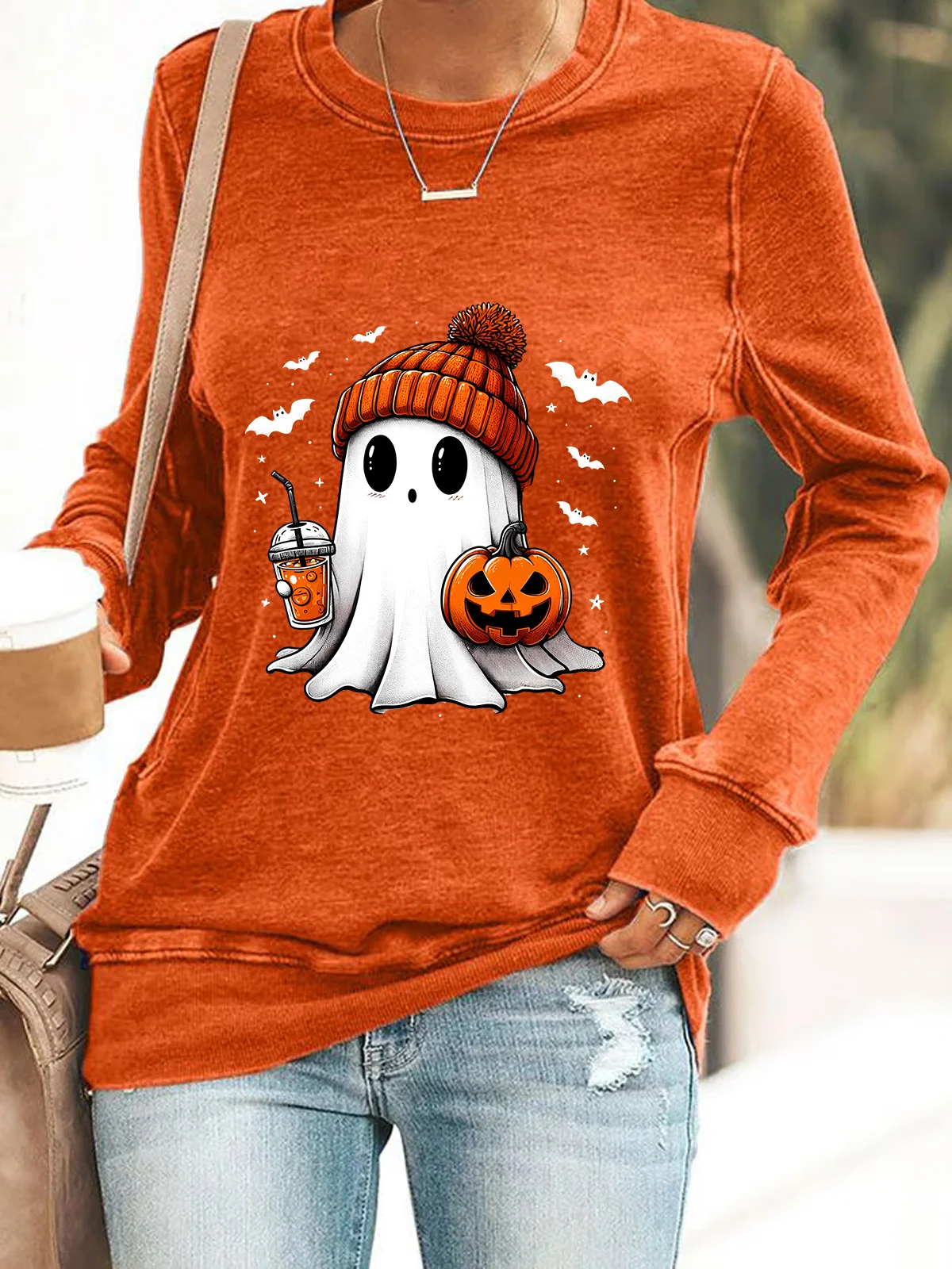 Cute Ghost Halloween Casual Sweatshirt