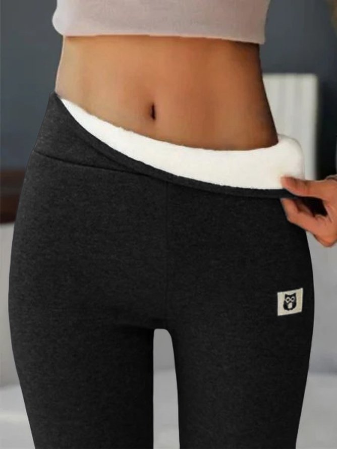 Fleece Casual Knitted Plain Leggings