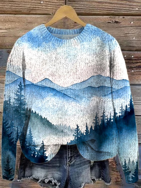 Landscape Painting Loose Casual Sweater