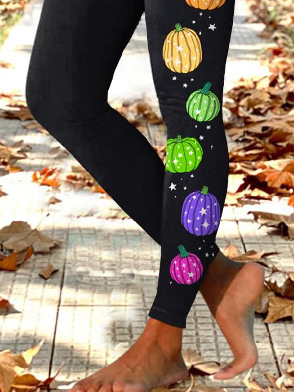 Pumpkin Pattern Jersey Casual Tight Leggings