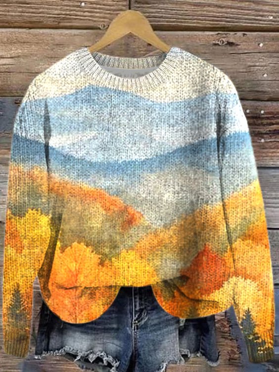 Knitted Landscape Painting Simple Sweater