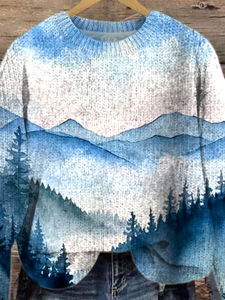 Landscape Painting Loose Casual Sweater