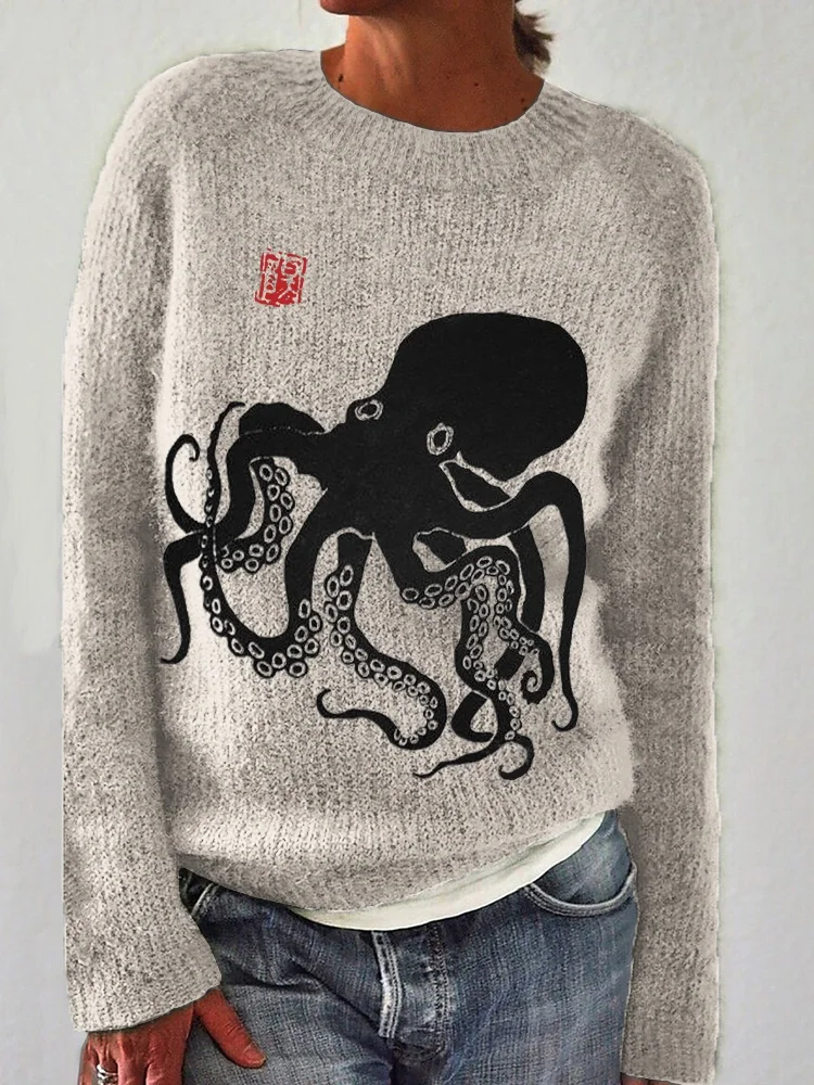 Octopus Japanese Lino Art Cozy Sweater