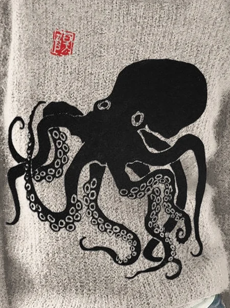 Octopus Japanese Lino Art Cozy Sweater