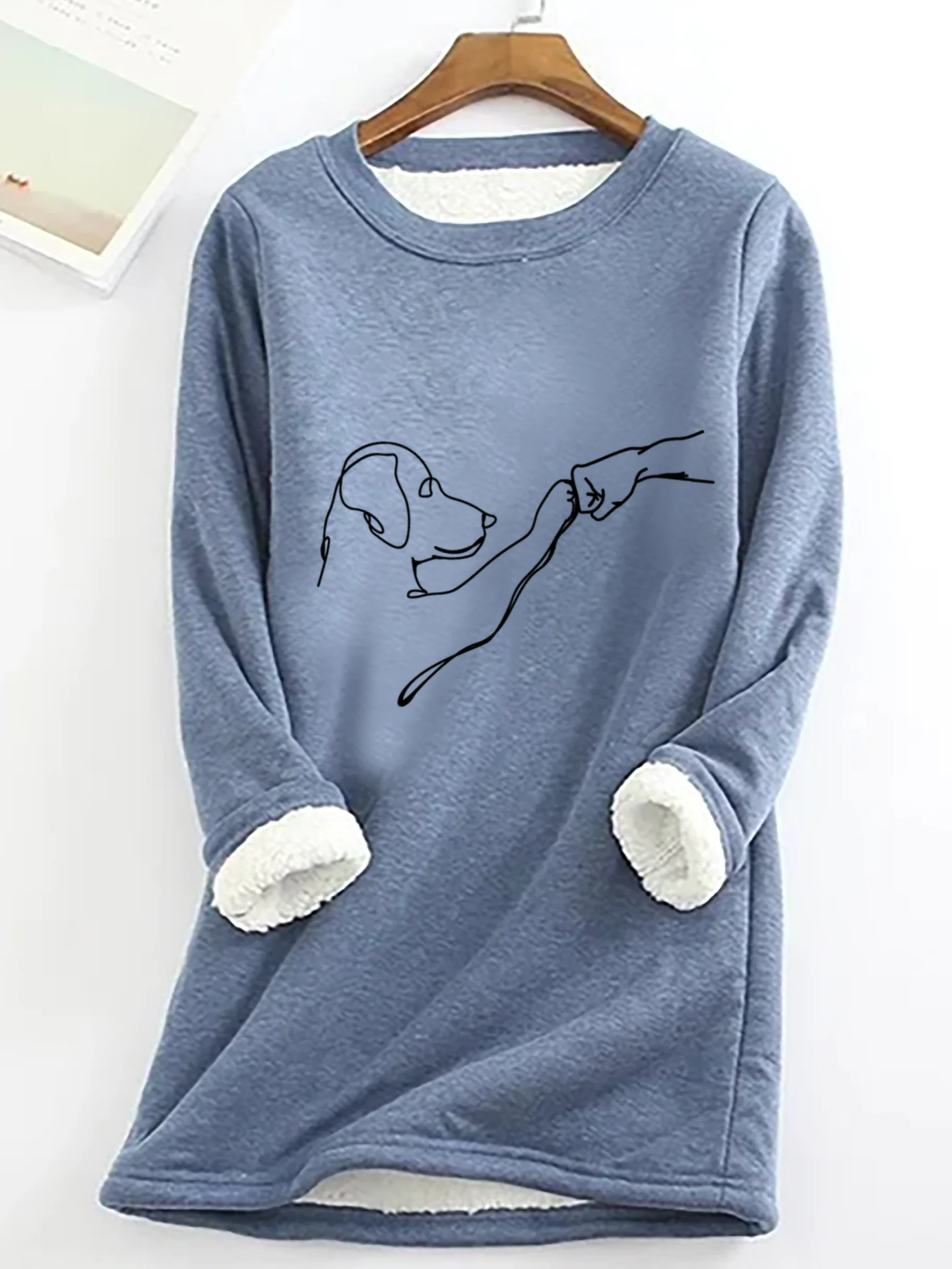 Dog Fist Bump Casual Fluff Fleece Fabric Sweatshirt