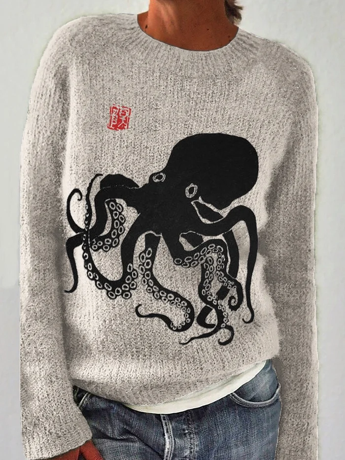 Octopus Japanese Lino Art Cozy Sweater