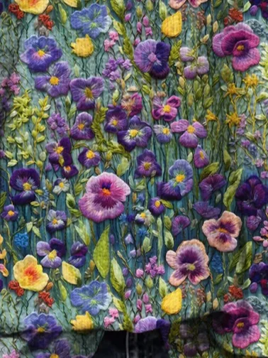 Violet Wildflower Embroidery Art Cozy Knit Sweater