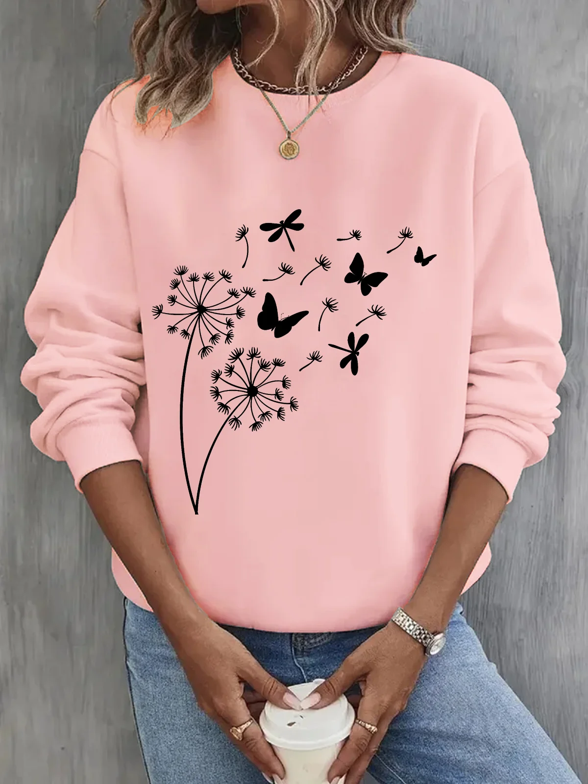 Crew Neck Cotton Casual Dandelion Sweatshirt