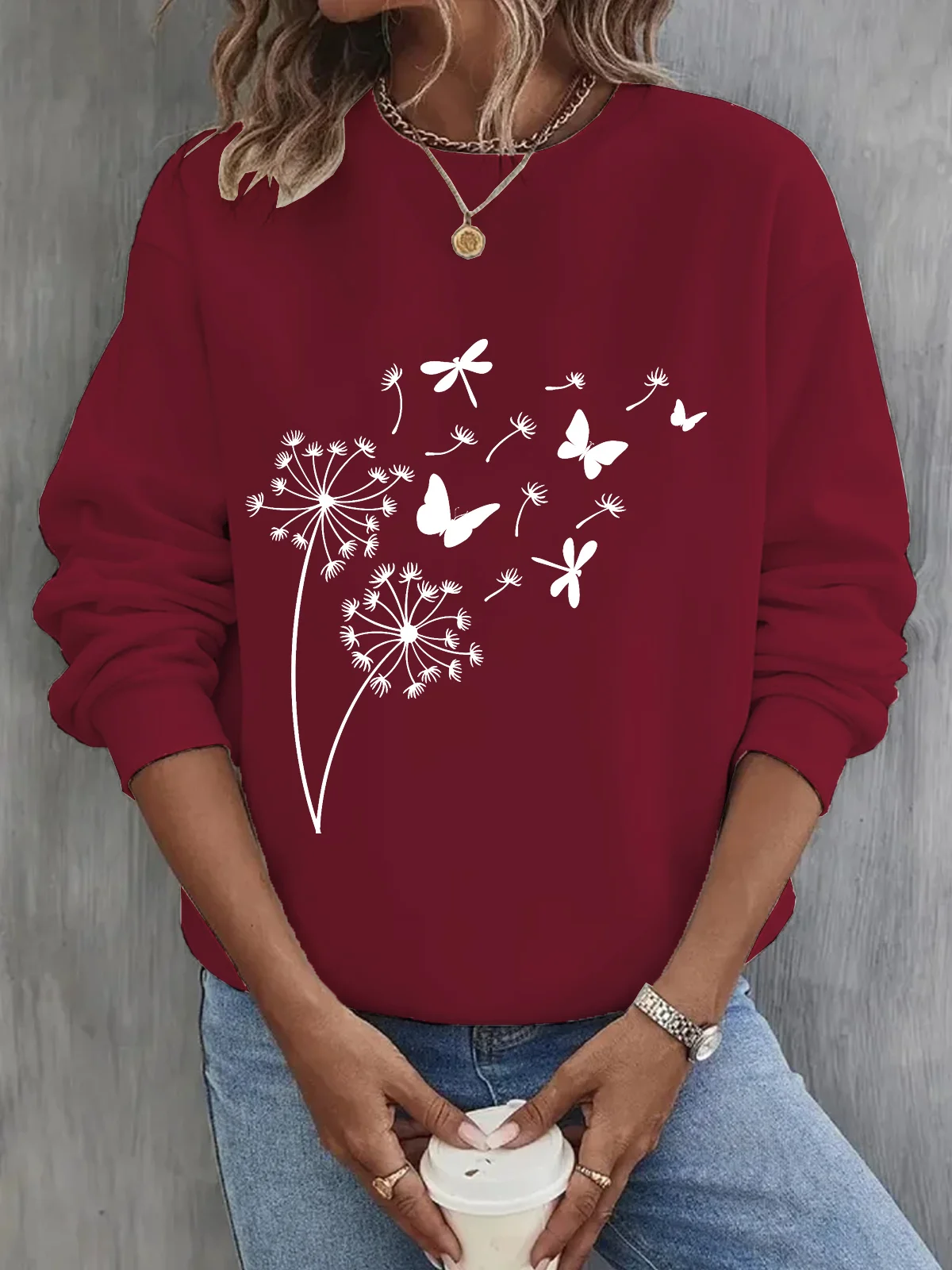 Crew Neck Cotton Casual Dandelion Sweatshirt