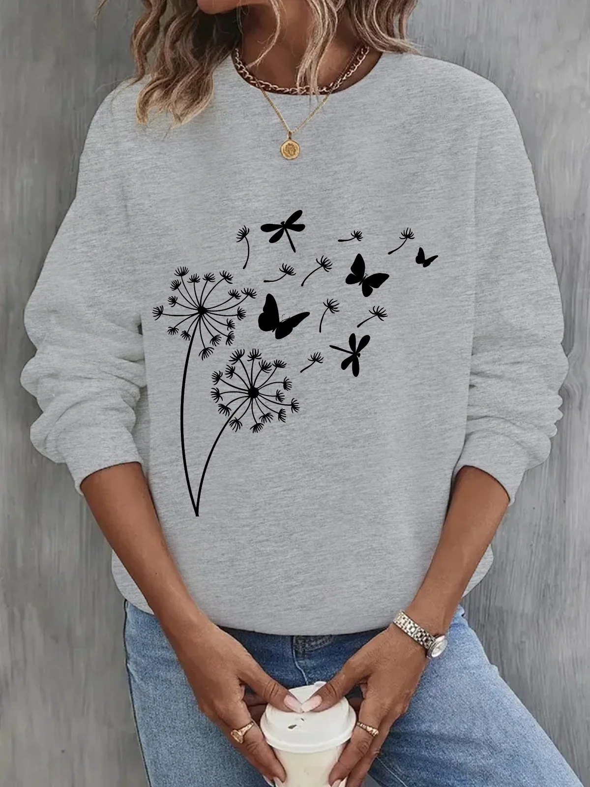 Crew Neck Cotton Casual Dandelion Sweatshirt