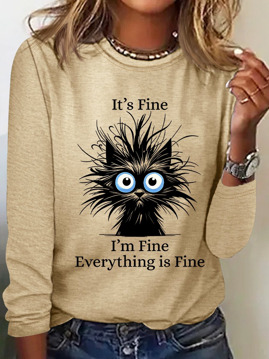 It'S Fine I'M Fine Everything Is Fine Print Casual Long Sleeve Shirt