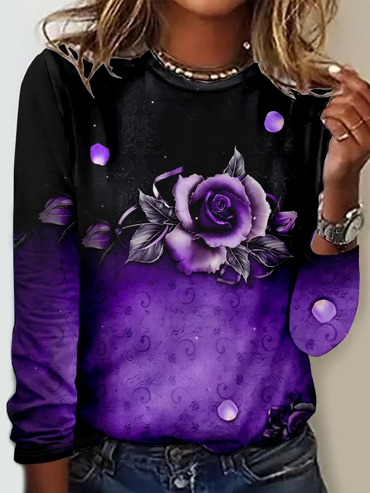 Alzheimer's Casual Crew Neck Floral Long Sleeve Shirt