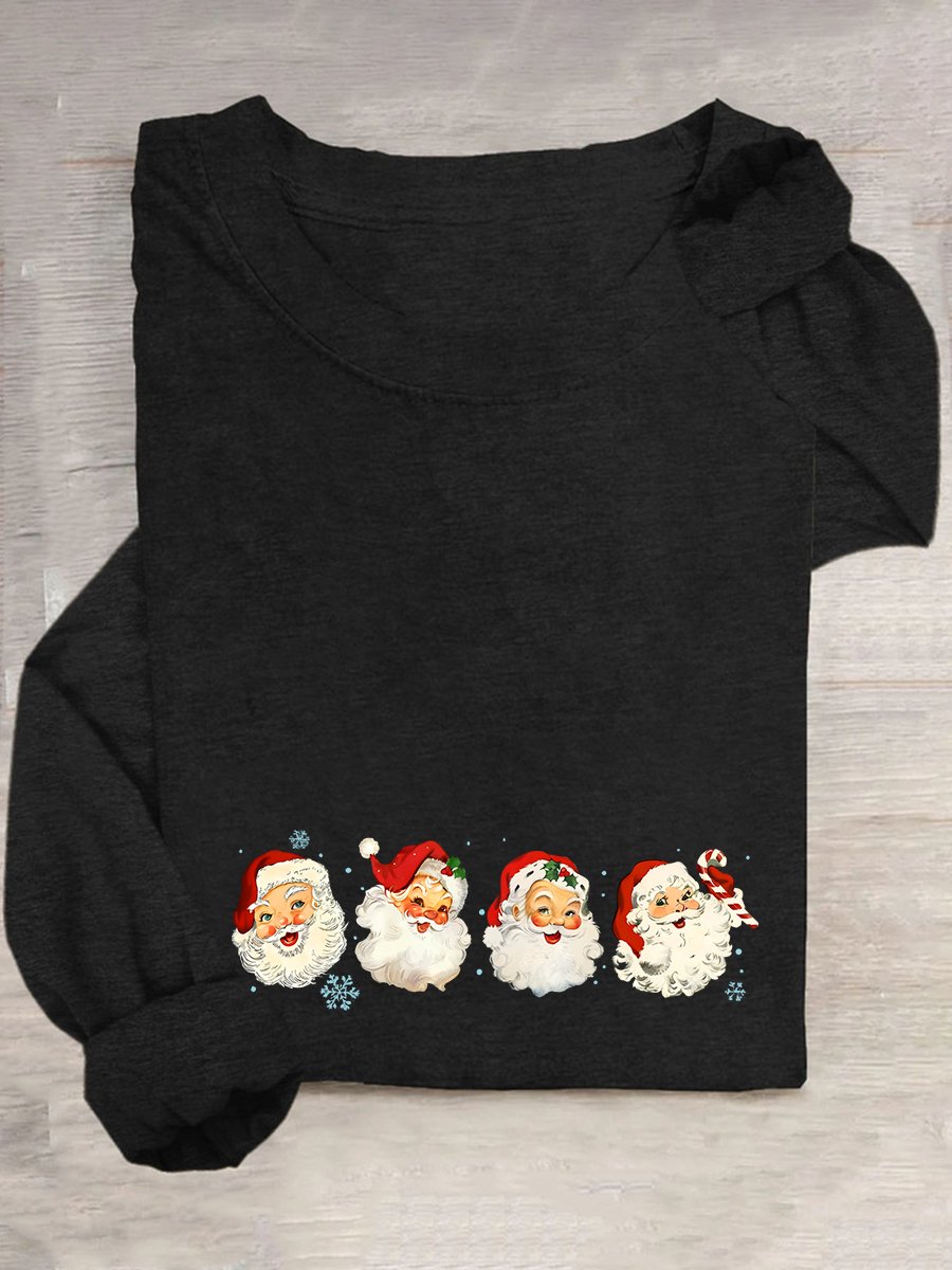 Retro Santa Christmas Casual Long Sleeve Shirt