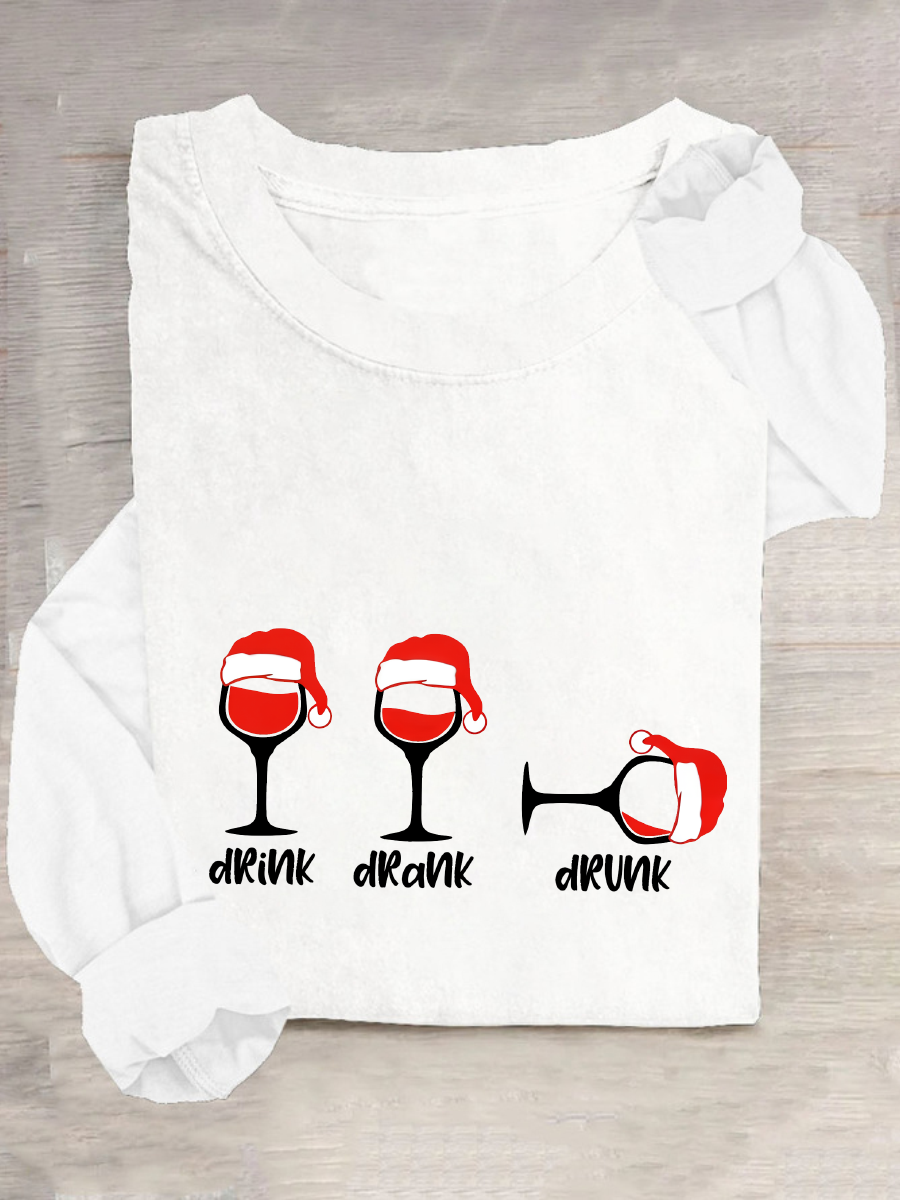 Christmas Wine Glasses Casual Long Sleeve Shirt