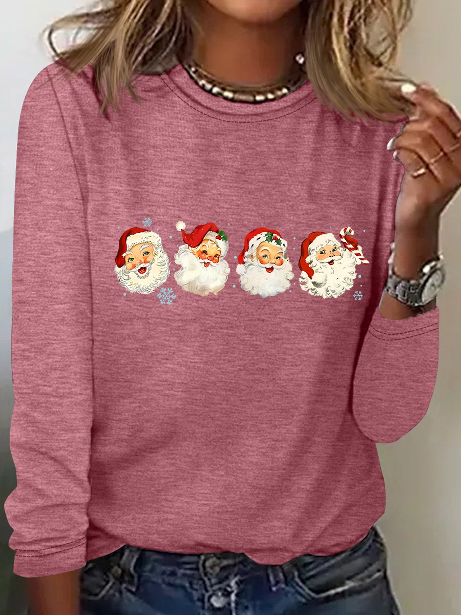 Retro Santa Christmas Casual Long Sleeve Shirt