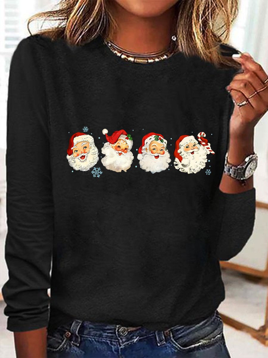 Retro Santa Christmas Casual Long Sleeve Shirt