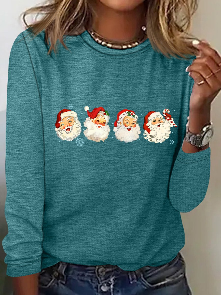 Retro Santa Christmas Casual Long Sleeve Shirt