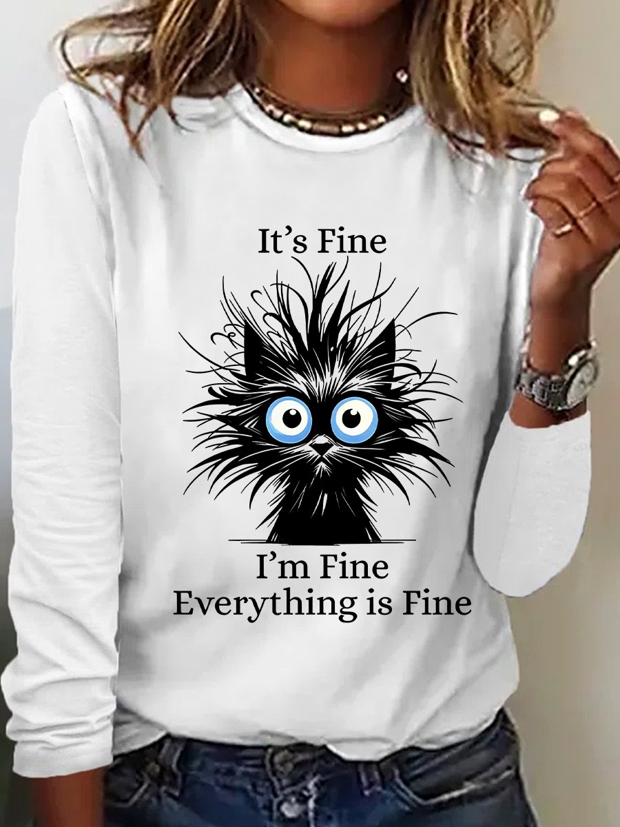 It'S Fine I'M Fine Everything Is Fine Print Casual Long Sleeve Shirt