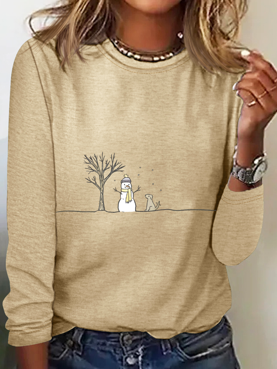 Christmas Snowman Casual Long Sleeve Shirt