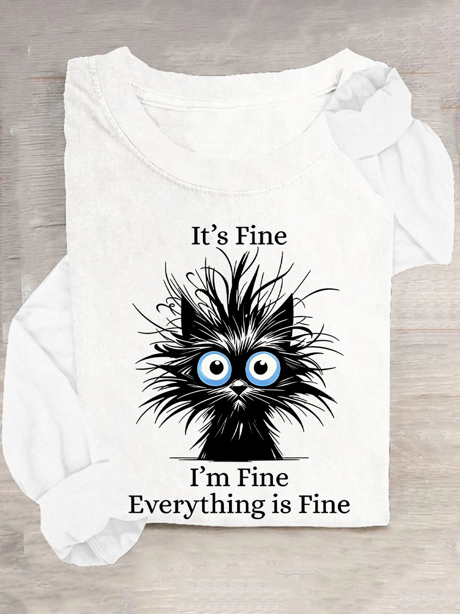 It'S Fine I'M Fine Everything Is Fine Print Casual Long Sleeve Shirt