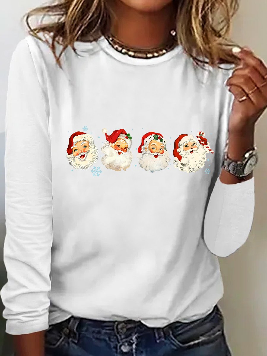 Retro Santa Christmas Casual Long Sleeve Shirt