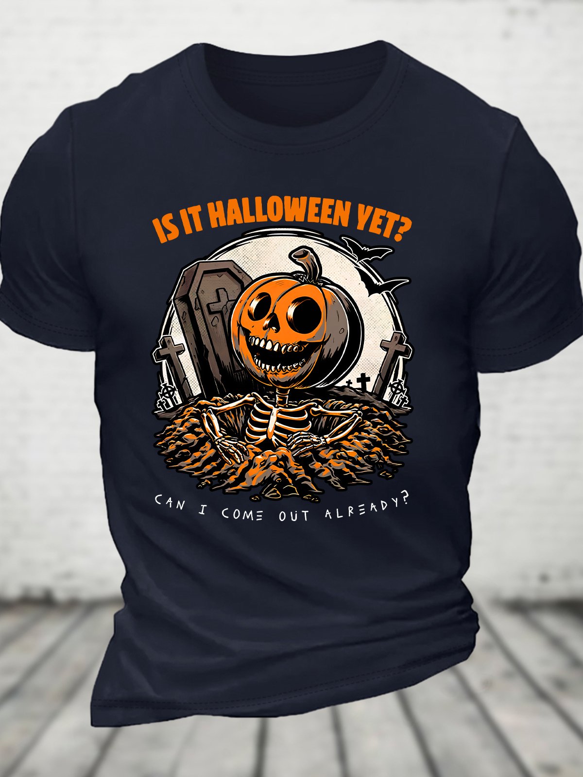 Halloween Yet Pumpkin Skeleton Cotton T-shirt